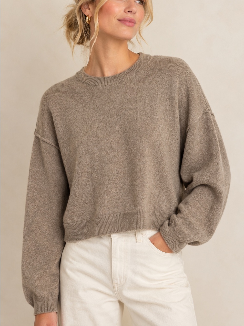 Pilcro Tan Cashmere Crewneck Sweater